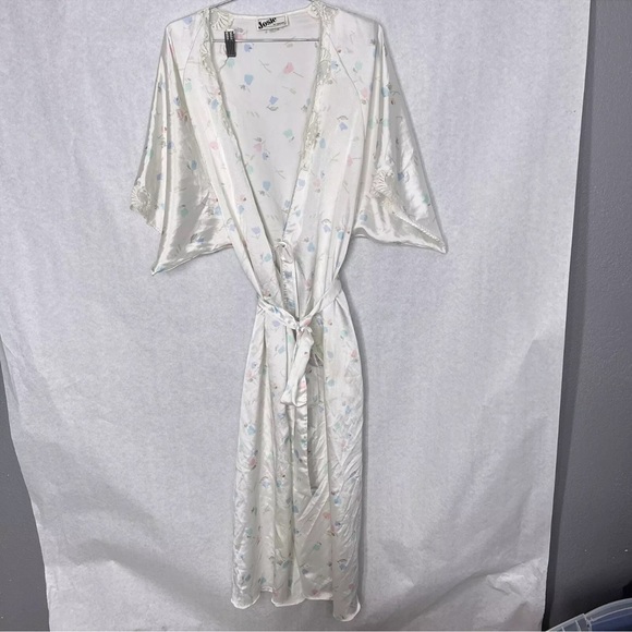 Josie by Natori Floral Tie  Satin Kimono Robe Vintage Size Medium Long - Picture 1 of 7